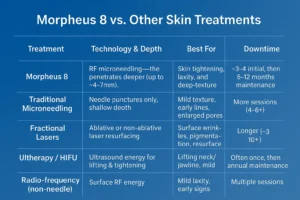 How Often Can I have Morpheus 8? 2 Table to show benefits of Morpheus 8 Ryton on Dunsmore compared to other skin treatments