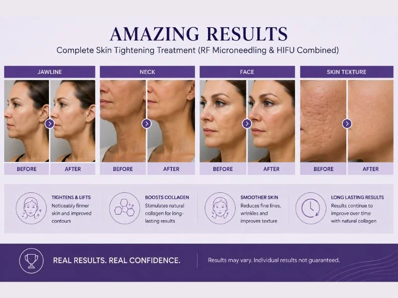 Before and after complete skin tightening treatment Ryton on Dunsmore results