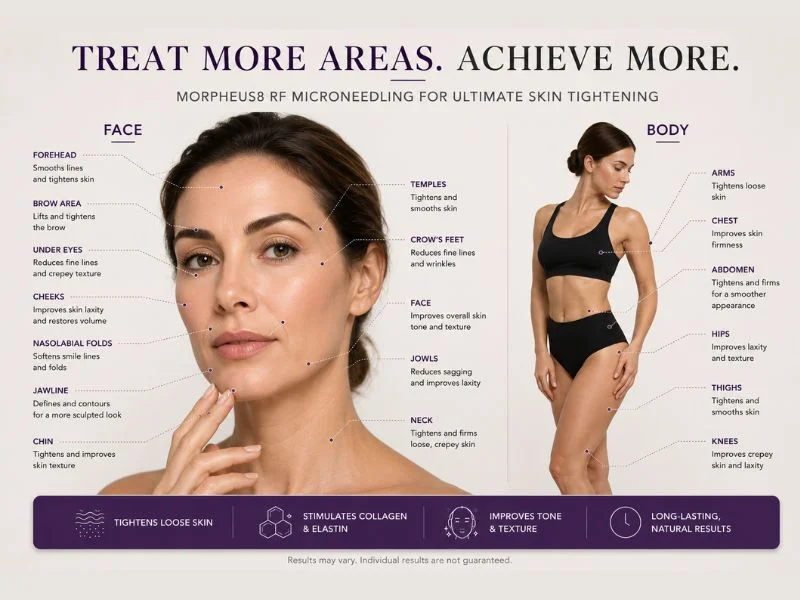 Total Skin tightening treatment Ryton on Dunsmore areas of the body and face that can be treated